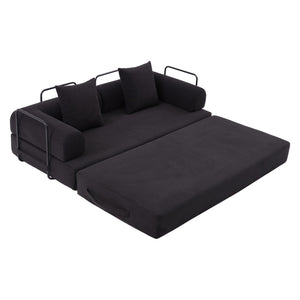 English Elm UNITED modular foldable sofa with metal frame, corduroy upholstery, side pocket & quick assembly convenience Black W1568P374081