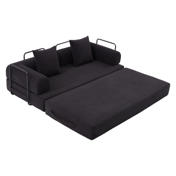 English Elm UNITED modular foldable sofa with metal frame, corduroy upholstery, side pocket & quick assembly convenience Black W1568P374081