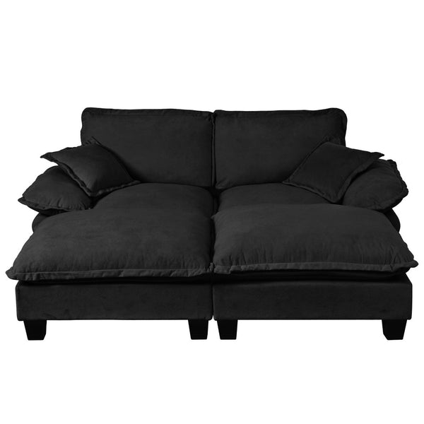 English Elm Modular Cloud Sectional Sofa Chenille Upholstered with Ottoman for Apartment Living Black W3163S00115