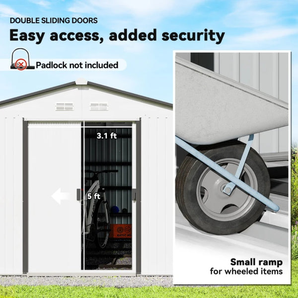 English Elm Spacious Galvanized Steel Outdoor Shed with Vented Sloped Roof and Lockable Double Doors T3971S00168