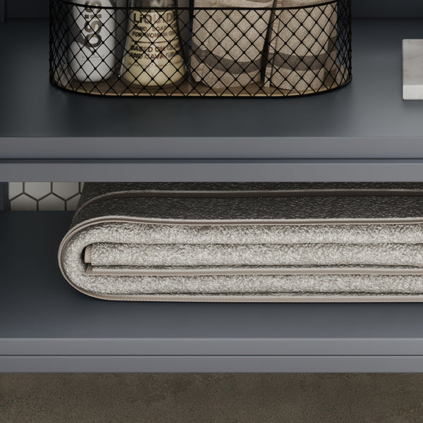 English Elm Christopher Knight Home® - 36" Bathroom Vanity with Ceramic Sink, Solid Wood Legs, Waterproof Finish, Soft-Close Hinges, Open Shelf, Silver Knobs Gray N817P286249G