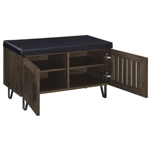 English Elm Astor Smoked Finish Entryway Bench with Drawer Open Shelving and Faux Leather Seat Oak B062P440402