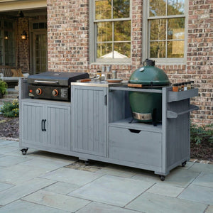 English Elm K&k 80.5 Inch Outdoor Kitchen Island Solid Fir Wood Stainless Steel Grill Cart Station Grey+Blue N707P392140G