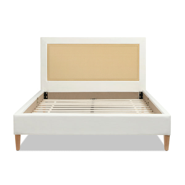 English Elm Jennifer Taylor Home - Haley Upholstered Cane-Back Platform Bed - Elegant Antique White Design For Stylish Bedrooms B2719P238201