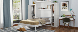 English Elm Full Size Murphy Bed with Dual Wardrobes Pine Mdf Frame for Guest or Bedroom N733S339778K