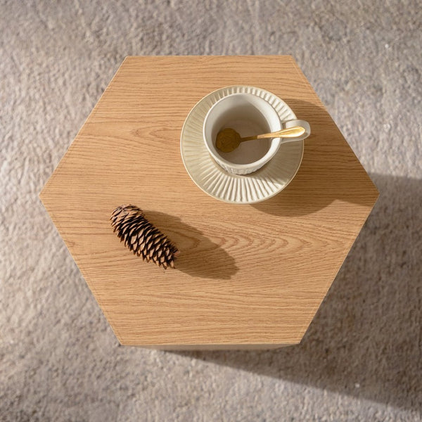 English Elm Hexagon Mdf End Table with Wood Grain Finish Fully Assembled for Small Living Spaces W3158P395507