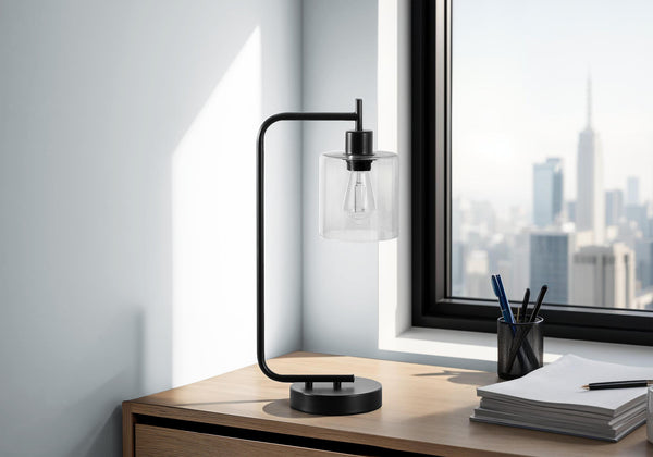 English Elm Lighting, chic globe ceramic table lamp with linen empire shade, 3-way rotary switch for adjustable ambiance Black 10 L x 8 W x 22 H B2710P220100