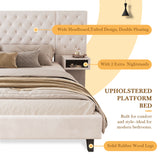 Christopher Knight Home® - Noble House - - Queen Size Platform Bed With Headboard, Modern Velvet Upholstered Platform Bed With 2 Nightstands, With Diamond Tufted, Beige