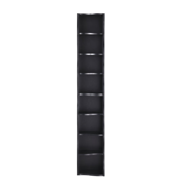 English Elm 8-layer ultra-thin 8-tier tall bookshelf with wavy edge design, space-saving display shelf for home office Black W487P339358