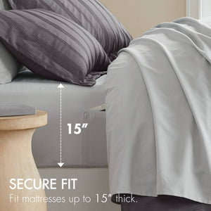 English Elm 7-piece Queen Comforter Set Woven Stripe Polyester Bedding for Neutral Minimalist Rooms Charcoal B035P463202