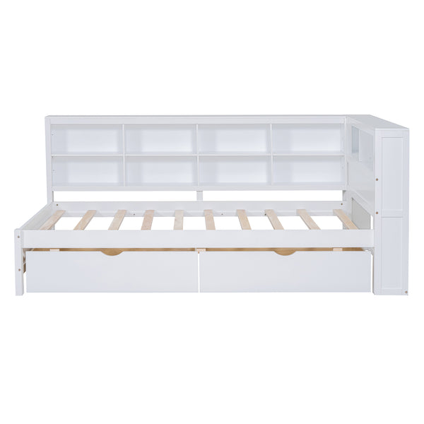 English Elm Wooden Twin Daybed with 2 Drawers, Built-In USB Charging & Double Shelf Storage, Pine Frame Durable White 42.91 L x 16.73 W x 6.69 H N733S170510K