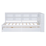 English Elm Wooden Twin Size Daybed With 2 Drawers, Daybed With Storage Shelf and Usb Charging Ports,White