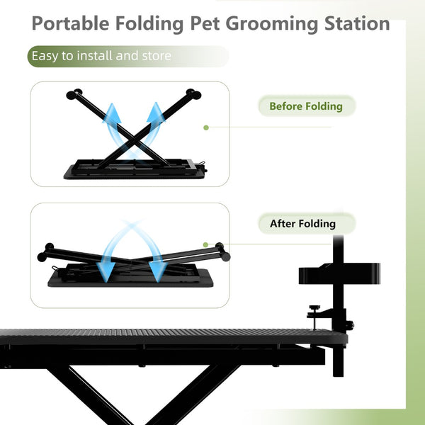 English Elm 47'' Foldable Dog Grooming Table X-lift Adjustable Height Station with Arm Noose Organizer W3587P358750