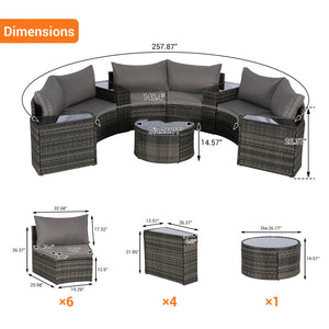 English Elm Outdoor Patio Furniture 11-Piece Half-Moon Sectional Set With Glass Table For Stylish Outdoor Lounging W874S00047-GIGA