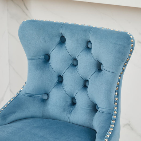 English Elm Swivel Velvet Barstools with Supportive Curved Back, Thick Foam & Spring Seat, 360° Rotation, Sturdy Wooden Frame Light Blue W1143P369089