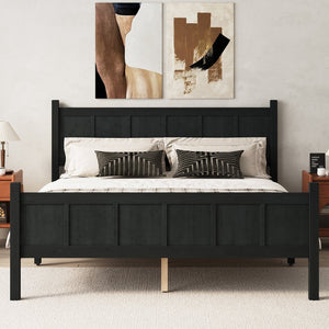 English Elm Queen Platform Bed Shaker Farmhouse Style with Vertical Slat Headboard and Wood Grain Finish Black N733P422480E