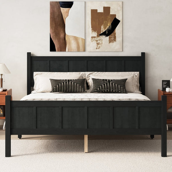 English Elm Queen Platform Bed Shaker Farmhouse Style with Vertical Slat Headboard and Wood Grain Finish Black N733P422480E