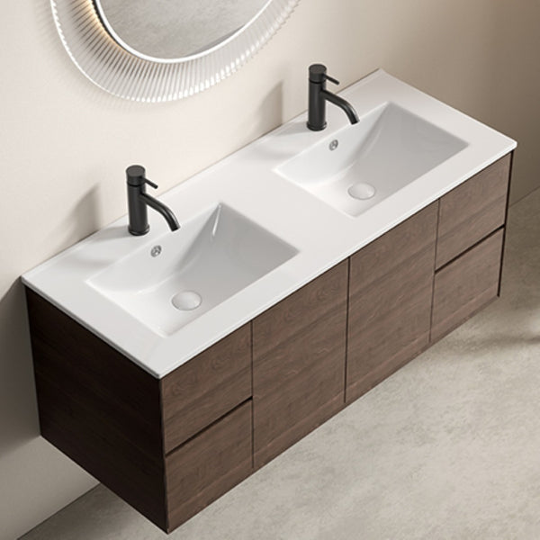 English Elm Ceramic Porcelain Countertop Basin Thin Edge Single Bowl Vanity Sink for Modern Bathrooms W3402P402910