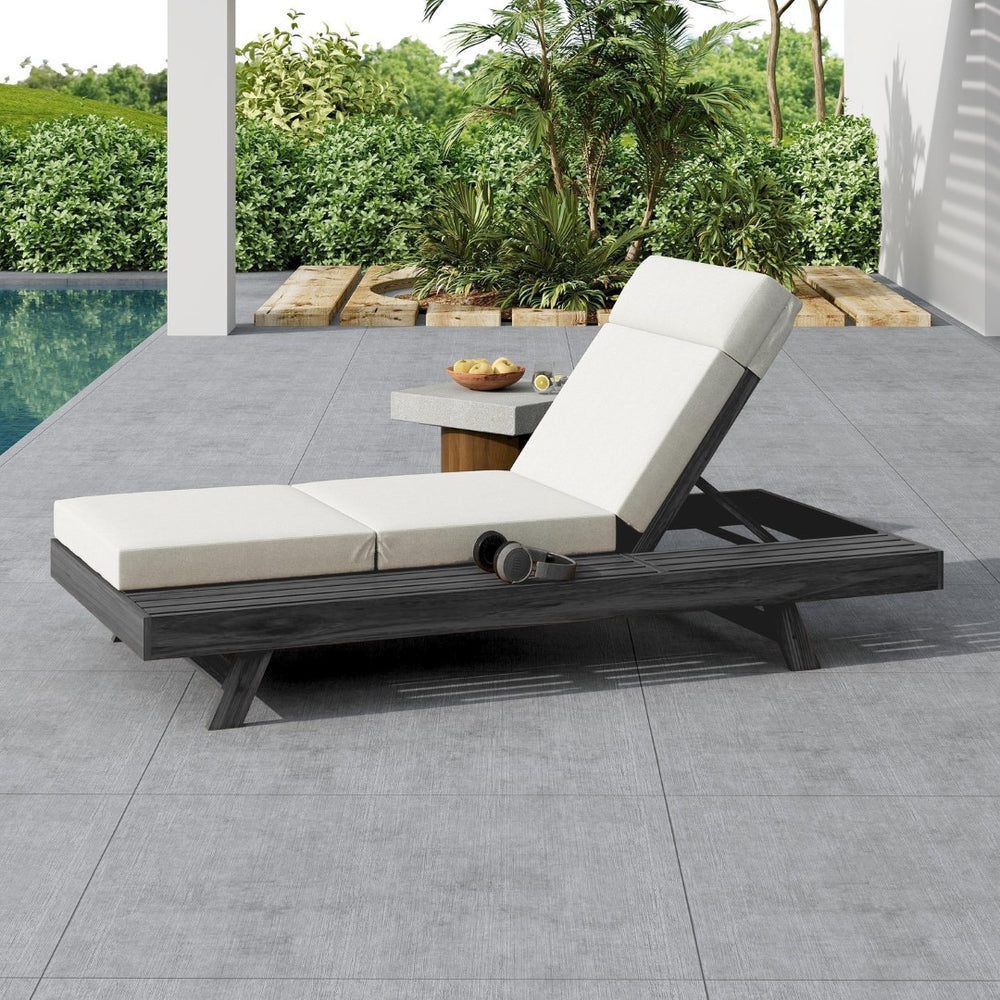 English Elm Lounge Chaise Outdoor Acacia Wood Slatted Frame with Water Resistant Cushion Resort Style Black,Cream N770P442B67C