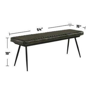 English Elm Leather Upholstered Dining Bench with Hand-Dyed Goat Leather, Vertical Tufting and Metal Legs Antique Espresso B016P369687