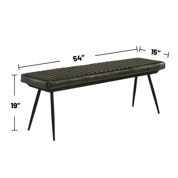 English Elm Leather Upholstered Dining Bench with Hand-Dyed Goat Leather, Vertical Tufting and Metal Legs Antique Espresso B016P369687