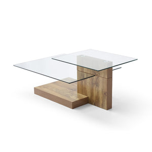 English Elm Glass Three Tier Z Shape Coffee Table Tempered Clear Modern Living Room Display Natural W1117P276607