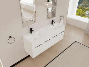 English Elm 60 Inch Wall-Mounted Bathroom Vanity With Double Resin Sink, Modern Design For Space-Saving Style W999S00252