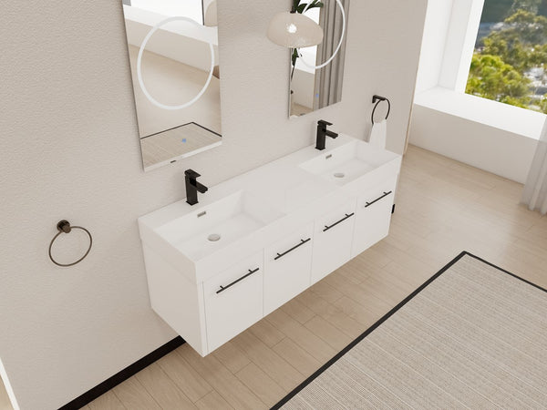 English Elm 60 Inch Wall-Mounted Bathroom Vanity With Double Resin Sink, Modern Design For Space-Saving Style W999S00252