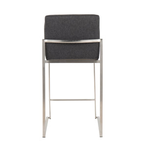 English Elm Fuji Contemporary High Back Counter Stool Set Of 2 - Stylish Charcoal Fabric & Durable Stainless Steel B202P221958