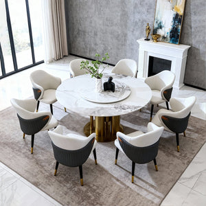 English Elm 59" Round Sintered Stone Dining Table Seats 8 with Built-in Lazy Susan Modern W2699S00096