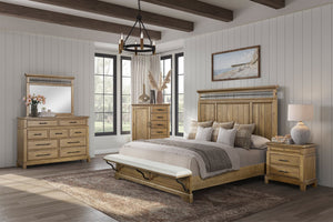 English Elm Queen Panel Bed with Elegant Transitional Design, Solid Wood & MDF Construction, Timeless Centerpiece Appeal Caramel 71 L x 50.25 W x 6.5 H B2699S00082