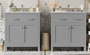 English Elm 60" Modern Bathroom Vanity Set with Double Ceramic Sinks, Soft-Close Doors, Flip Drawer & Storage Gray N729P000002E