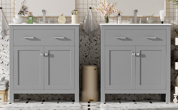 English Elm 60" Modern Bathroom Vanity Set with Double Ceramic Sinks, Soft-Close Doors, Flip Drawer & Storage Gray N729P000002E