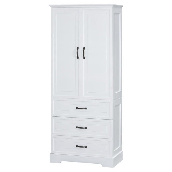 English Elm Tall Bathroom Storage Cabinet - Modern White Design With Adjustable Shelves, Drawers & Doors! N725P206123K-GIGA