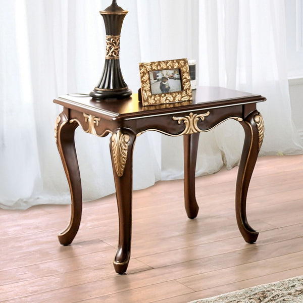English Elm Traditional End Table With Elegant Carved Details, Curved Legs & Rich Tobacco Finish – Timeless Style! B2741P361146-GIGA