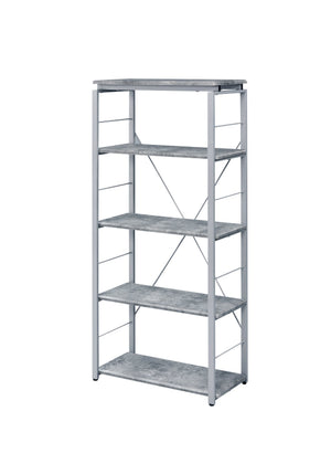 English Elm Jurgen Industrial Faux Concrete & Silver Bookshelf – 5 Shelves, Metal Frame, 4 Open Compartments, KD Tall Etagere B2726P282411