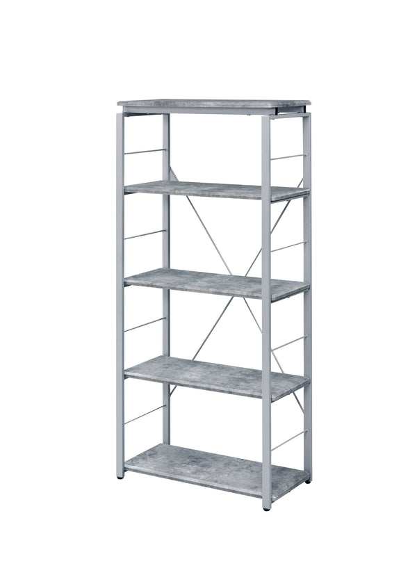 English Elm Jurgen Industrial Faux Concrete & Silver Bookshelf – 5 Shelves, Metal Frame, 4 Open Compartments, KD Tall Etagere B2726P282411