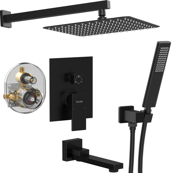 English Elm Male Npt Matte Black Shower System - Luxurious 12-Inch Rain Shower Head With Handheld Spray Set T3177P277540