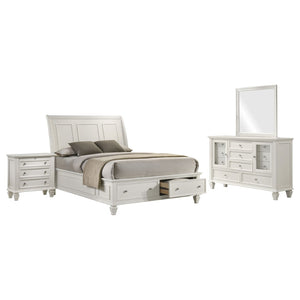 English Elm Rocco Queen Storage Bed Set Carved Hardwood Cream Finish Brushed Nickel Four Piece B062S00735