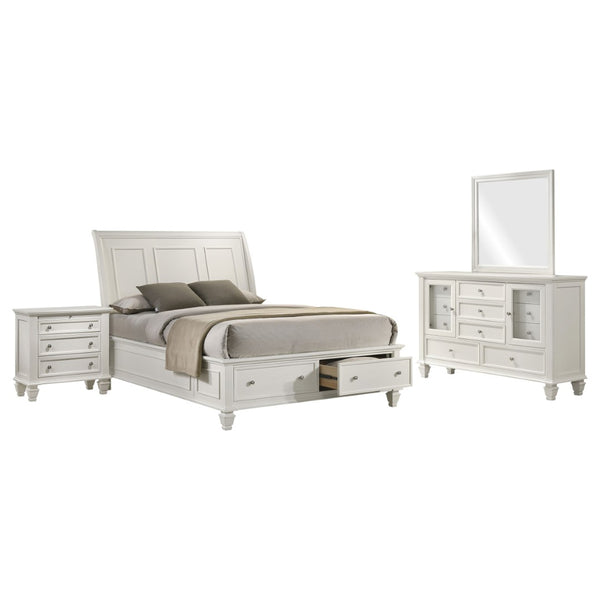 English Elm Rocco Queen Storage Bed Set Carved Hardwood Cream Finish Brushed Nickel Four Piece B062S00735