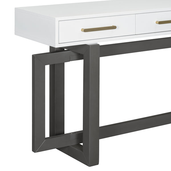 English Elm U_STYLE Elegant Console Table with Three Drawers, Long Slim Entryway Table for Hallway & Foyer Storage Grey+White N711P175776M