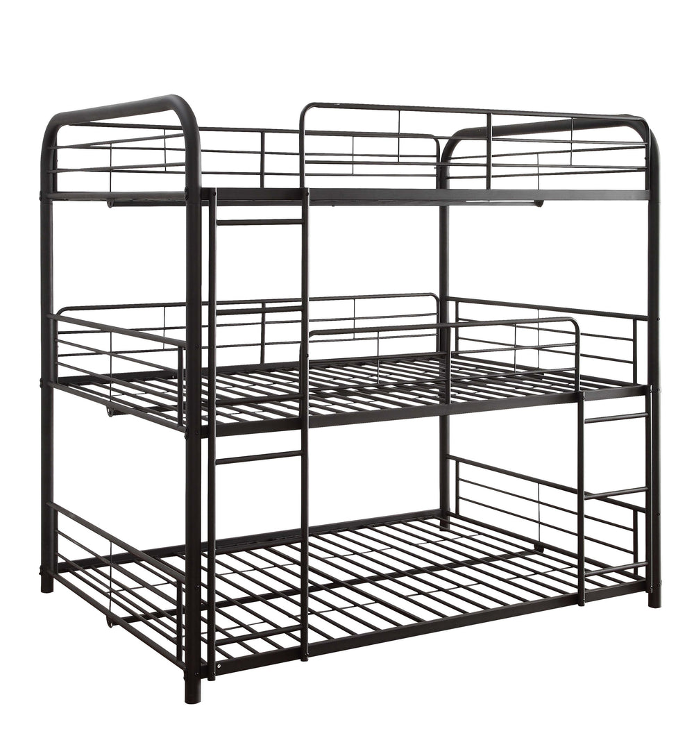 English Elm Cairo Sandy Black Triple Full Bunk Bed - Space-Saving Metal 3-Person Design, Guardrails & Ladders B2726S00267