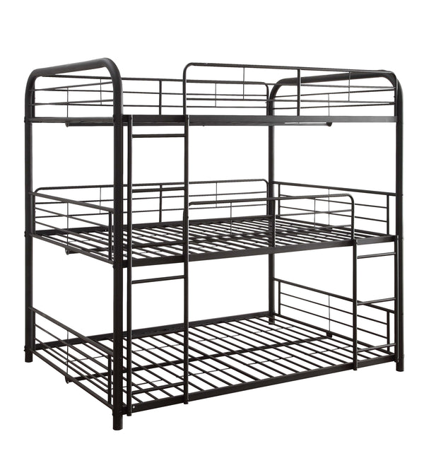 English Elm Cairo Sandy Black Triple Full Bunk Bed - Space-Saving Metal 3-Person Design, Guardrails & Ladders B2726S00267