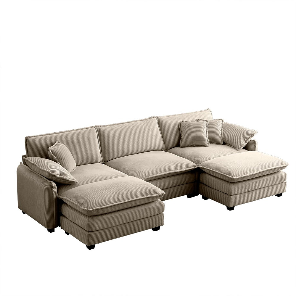 English Elm Oversized Modular U-Shaped Sofa In Plush Camel Corduroy With Convertible Ottoman & Footstools W714S00718-GIGA