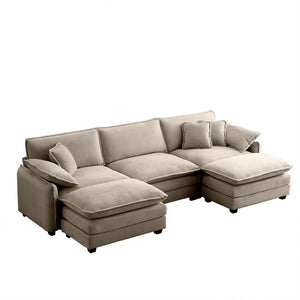 English Elm Oversized Modular U-Shaped Sofa In Plush Camel Corduroy With Convertible Ottoman & Footstools W714S00718-GIGA