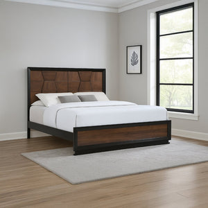 English Elm Houston Queen Platform Bed Geometric Walnut Panel Headboard Solid Wood Bedroom Frame B009S01695
