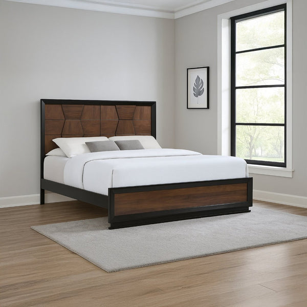 English Elm Houston Queen Bedroom Set Walnut Espresso Wood with Geometric Panel Design B009S01697