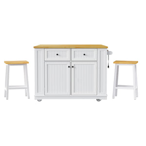 English Elm K&K 48in Kitchen Island Set with 2 Stools, Built-In Power Station, Drop Leaf & Ample Storage Space White N707S000015W