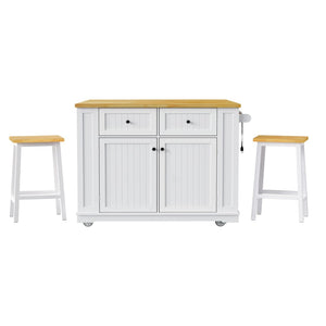 English Elm 48inch Kitchen Island Set with Bar Stools Drop Leaf Built in Power Station Mdf Storage White N707S003015W