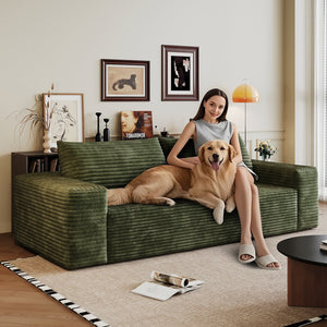 English Elm 63" Corduroy Loveseat Sofa Green - Deep Seat, Ergonomic Support, No Assembly, Durable 600lb Capacity W2824P362309